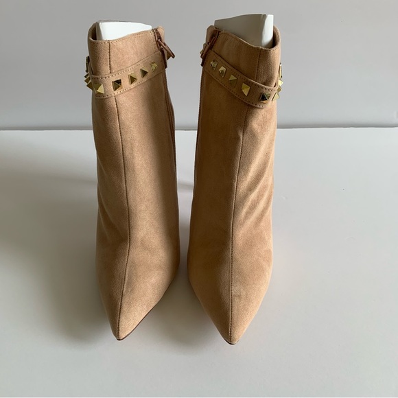 Women's Pointed Toe Ankle Booties Embellished Studded Pencil Stiletto Heel Boots - Picture 2 of 7